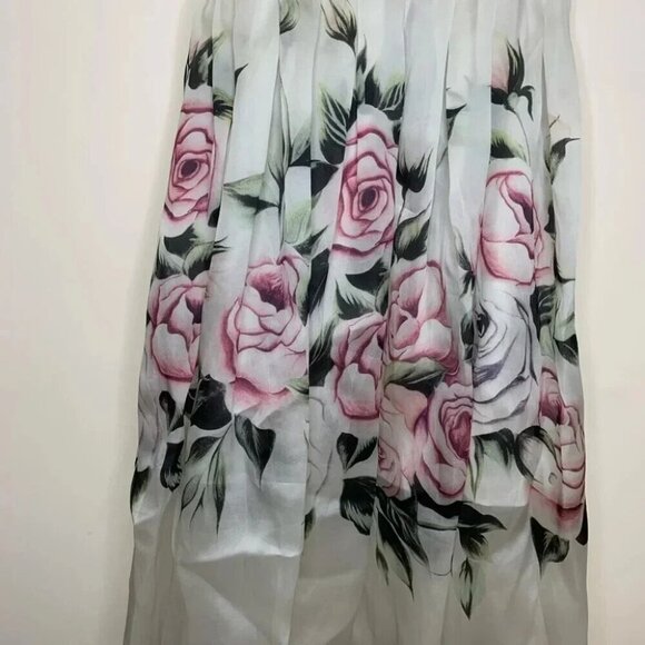Floral Rose Print 100% Silk Cotton Lining Balloon Skirt Midi Dress Size Small - Picture 6 of 13